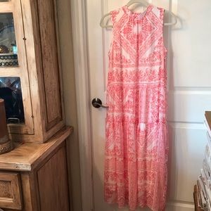 CALVIN KLEIN  Pink and white Maxi Sleeveless Dress